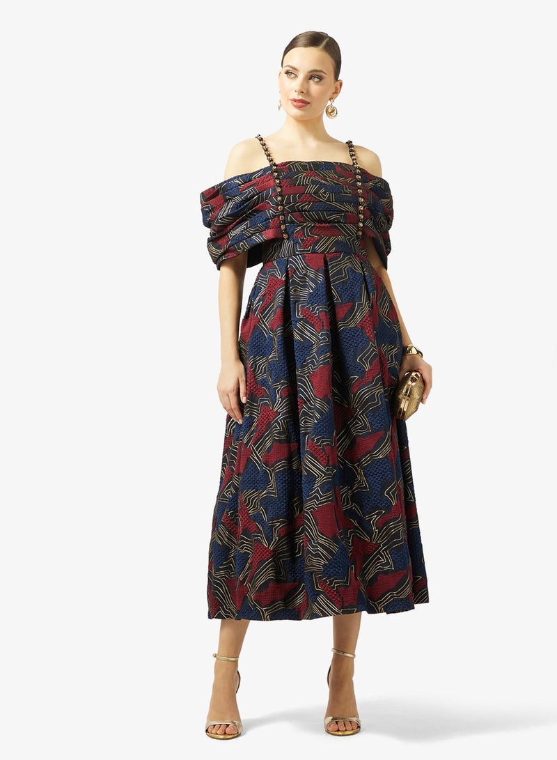 Threadz by Ajooni Off Shoulder Jacquard Maxi Dress - Image 1